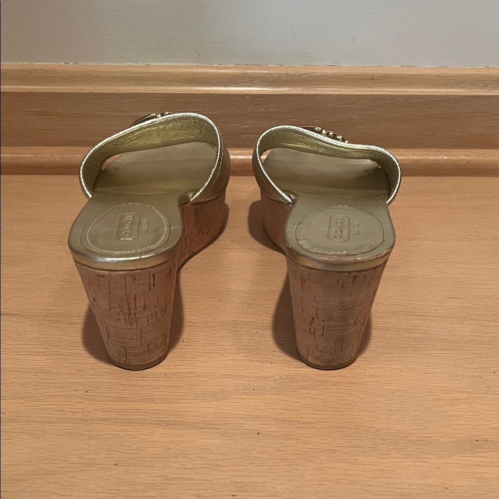 Coach Metallic Gold Slide Mules with Decorative Medallion - Picture 5 of 6